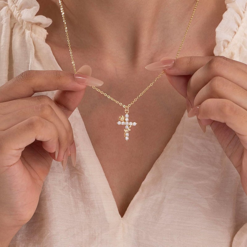 Robaice Upgraded Crown Cross Necklace for Women, 14K Gold Plated Crown Cross Pendant Necklace, Non-Tarnish Faith Jewelry for Women, Christian Religious Gifts for Her - Image 2